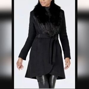 Calvin Klein Black Fur Collar Coat